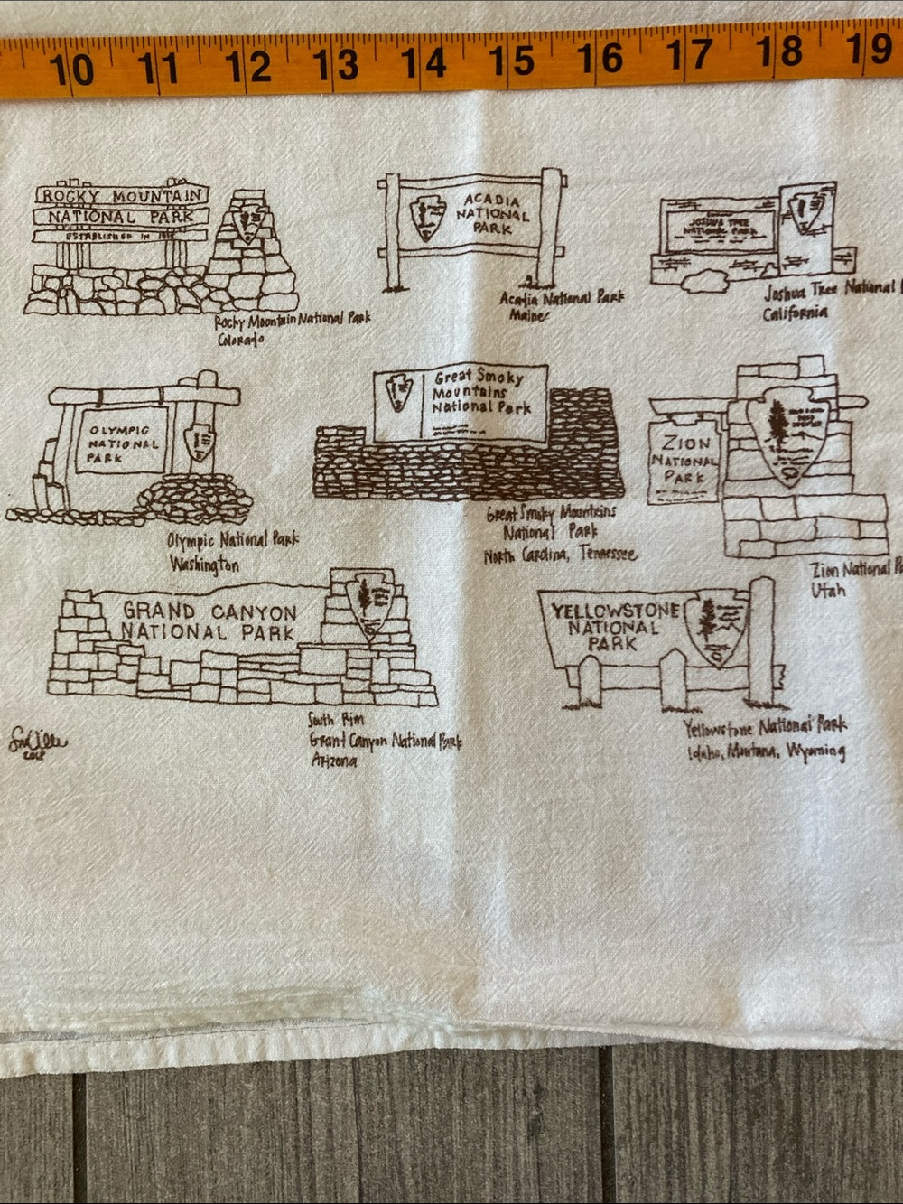 National Parks White Printed Kitchen Towel with Brown NPS Sign Illustration